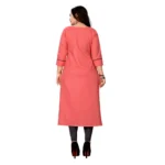 Women's Cotton Embroidery Straight Kurti (Peach)