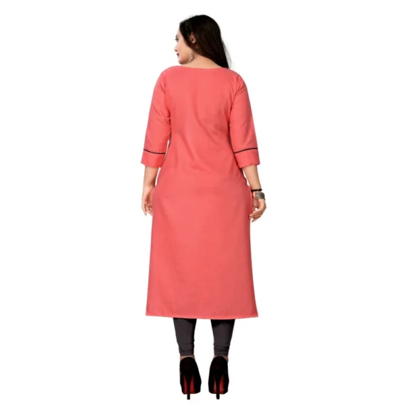 Women's Cotton Embroidery Straight Kurti (Peach)