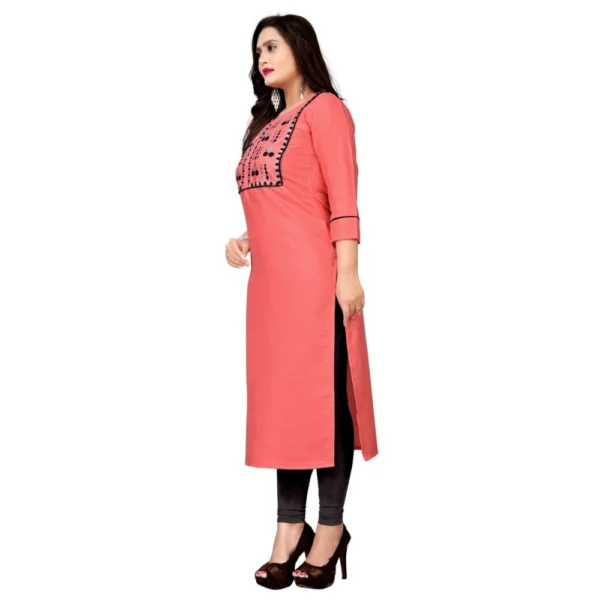 Women's Cotton Embroidery Straight Kurti (Peach)