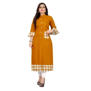 Women's Cotton Digital Printed Straight Kurti (Mustard Yellow)