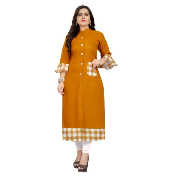 Women's Cotton Digital Printed Straight Kurti (Mustard Yellow)
