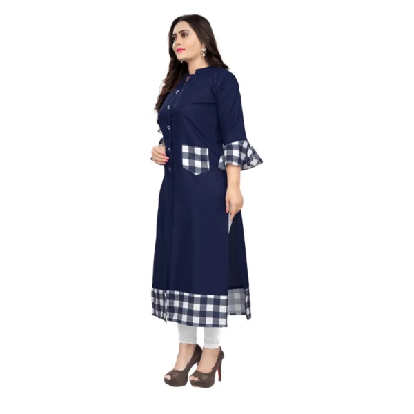 Women's Cotton Digital Printed Straight Kurti (Navy Blue)