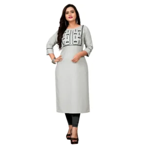 Women's Cotton Embroidery Straight Kurti (Cream)