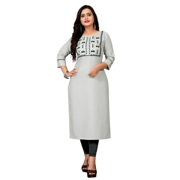 Women's Cotton Embroidery Straight Kurti (Cream)
