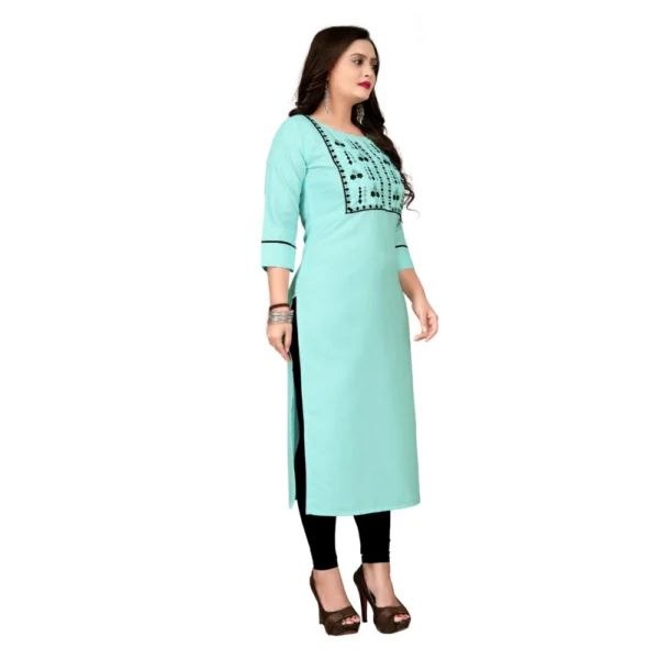 Women's Cotton Embroidery Straight Kurti (Light Blue)