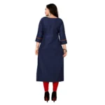 Women's Cotton Embroidery Straight Kurti (Navy Blue)