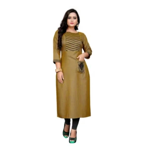 Women's Cotton Embroidery Straight Kurti (Mustard Yellow)