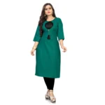 Women's Cotton Solid A-Line Kurti (Green)