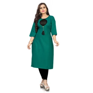 Women's Cotton Solid A-Line Kurti (Green)