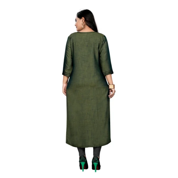 Women's Cotton Embroidery Straight Kurti (Green)