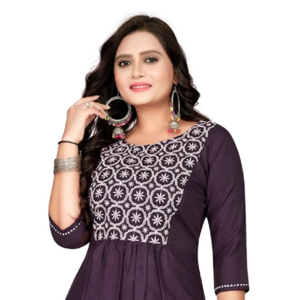 Women's Cotton Embroidery Straight Kurti (Black)