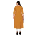 Women's Cotton Embroidery Straight Kurti (Mustard Yellow)