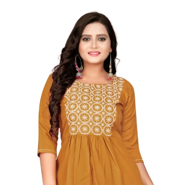 Women's Cotton Embroidery Straight Kurti (Mustard Yellow)