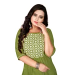 Women's Cotton Embroidery Straight Kurti (Light Green)