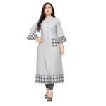 Women's Cotton Digital Printed Straight Kurti (Ligth Grey)