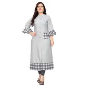Women's Cotton Digital Printed Straight Kurti (Ligth Grey)