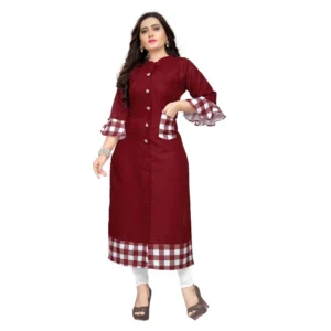 Women's Cotton Digital Printed Straight Kurti (Maroon)
