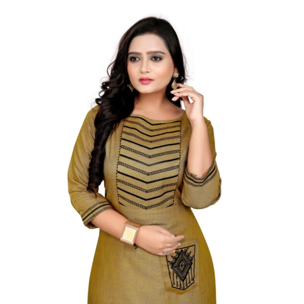 Women's Cotton Embroidery Straight Kurti (Mustard Yellow)