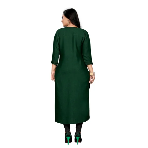 Women's Cotton Embroidery Straight Kurti (Dark Green)