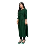 Women's Cotton Embroidery Straight Kurti (Dark Green)