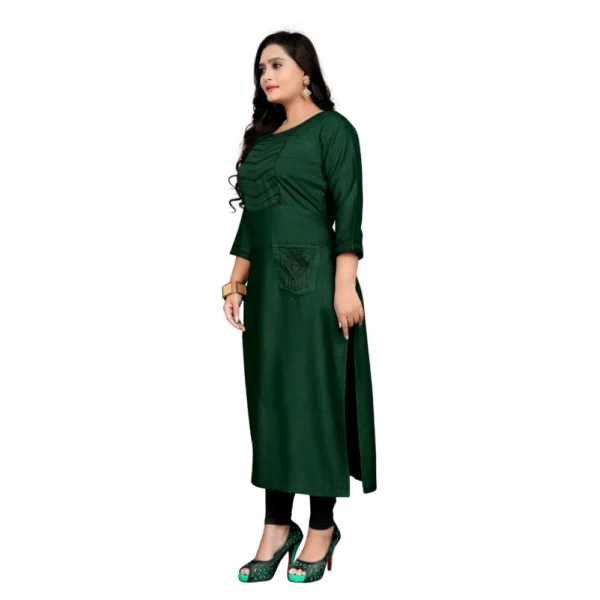 Women's Cotton Embroidery Straight Kurti (Dark Green)