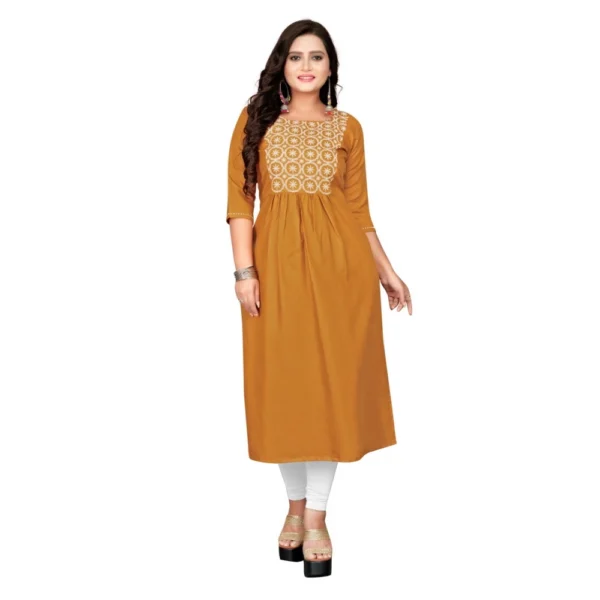 Women's Cotton Embroidery Straight Kurti (Mustard Yellow)
