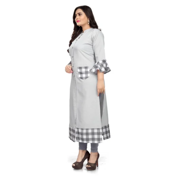 Women's Cotton Digital Printed Straight Kurti (Ligth Grey)