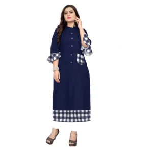 Women's Cotton Digital Printed Straight Kurti (Navy Blue)
