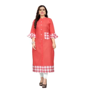 Women's Cotton Digital Printed Straight Kurti (Peach)
