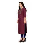 Women's Cotton Embroidery Straight Kurti (Maroon)