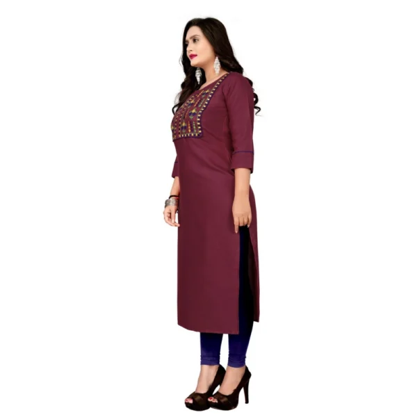 Women's Cotton Embroidery Straight Kurti (Maroon)
