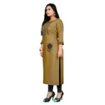 Women's Cotton Embroidery Straight Kurti (Mustard Yellow)