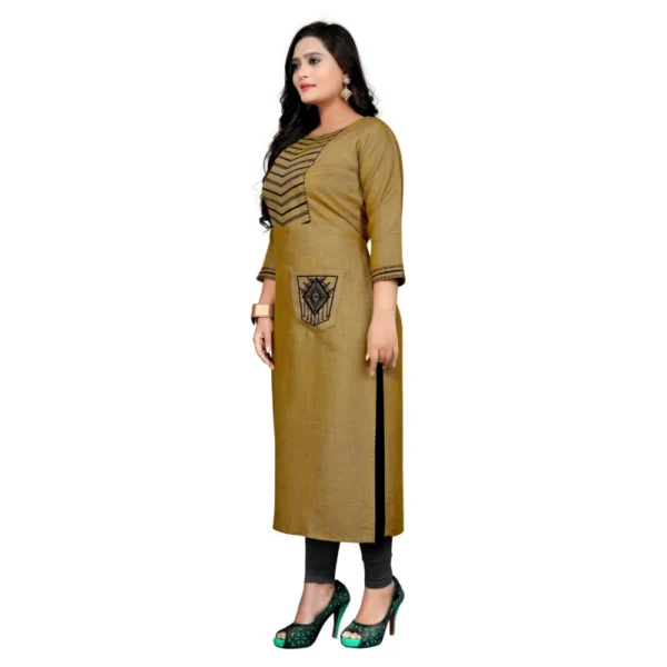 Women's Cotton Embroidery Straight Kurti (Mustard Yellow)