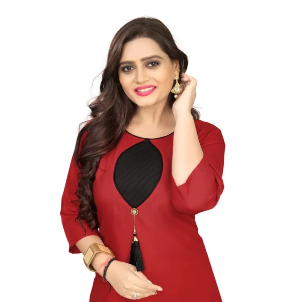 Women's Cotton Solid A-Line Kurti (Red)
