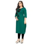 Women's Cotton Solid A-Line Kurti (Green)