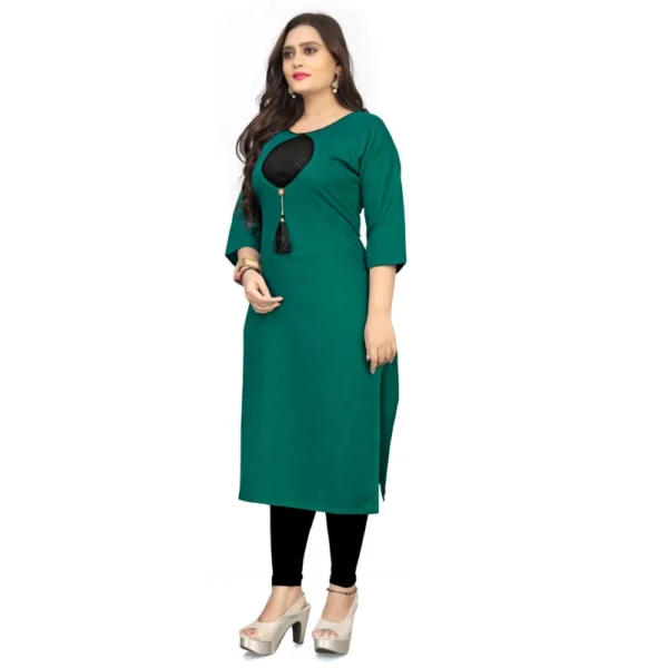 Women's Cotton Solid A-Line Kurti (Green)