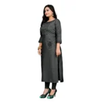 Women's Cotton Embroidery Straight Kurti (Grey)
