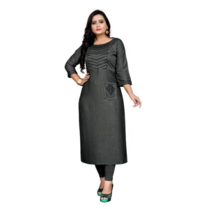 Women's Cotton Embroidery Straight Kurti (Grey)