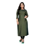 Women's Cotton Embroidery Straight Kurti (Green)
