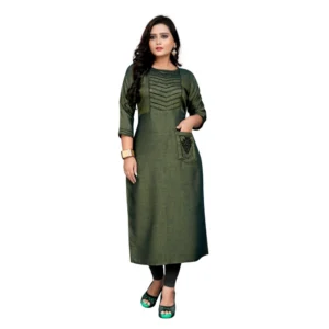 Women's Cotton Embroidery Straight Kurti (Green)