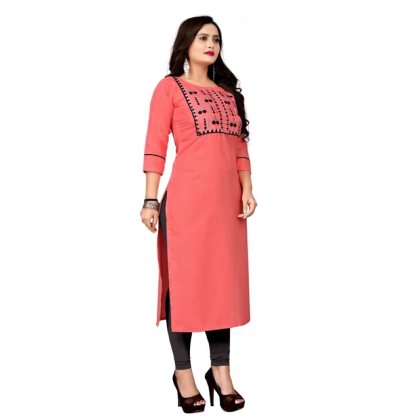 Women's Cotton Embroidery Straight Kurti (Peach)