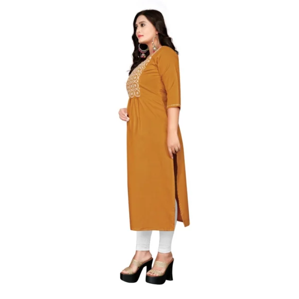 Women's Cotton Embroidery Straight Kurti (Mustard Yellow)