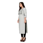 Women's Cotton Embroidery Straight Kurti (Cream)