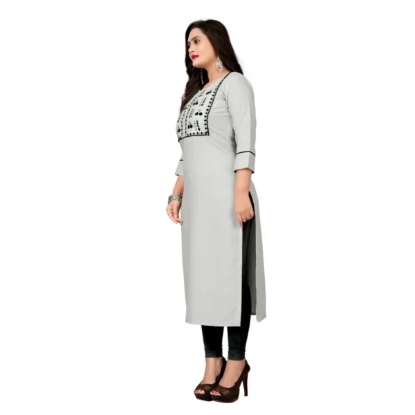 Women's Cotton Embroidery Straight Kurti (Cream)