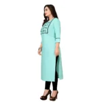 Women's Cotton Embroidery Straight Kurti (Light Blue)