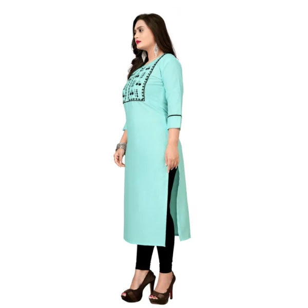 Women's Cotton Embroidery Straight Kurti (Light Blue)