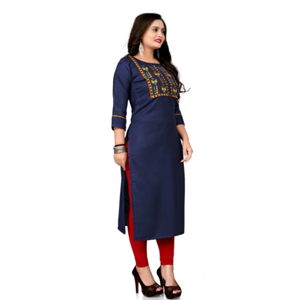 Women's Cotton Embroidery Straight Kurti (Navy Blue)