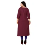 Women's Cotton Embroidery Straight Kurti (Maroon)