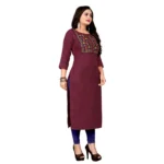 Women's Cotton Embroidery Straight Kurti (Maroon)