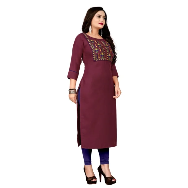 Women's Cotton Embroidery Straight Kurti (Maroon)